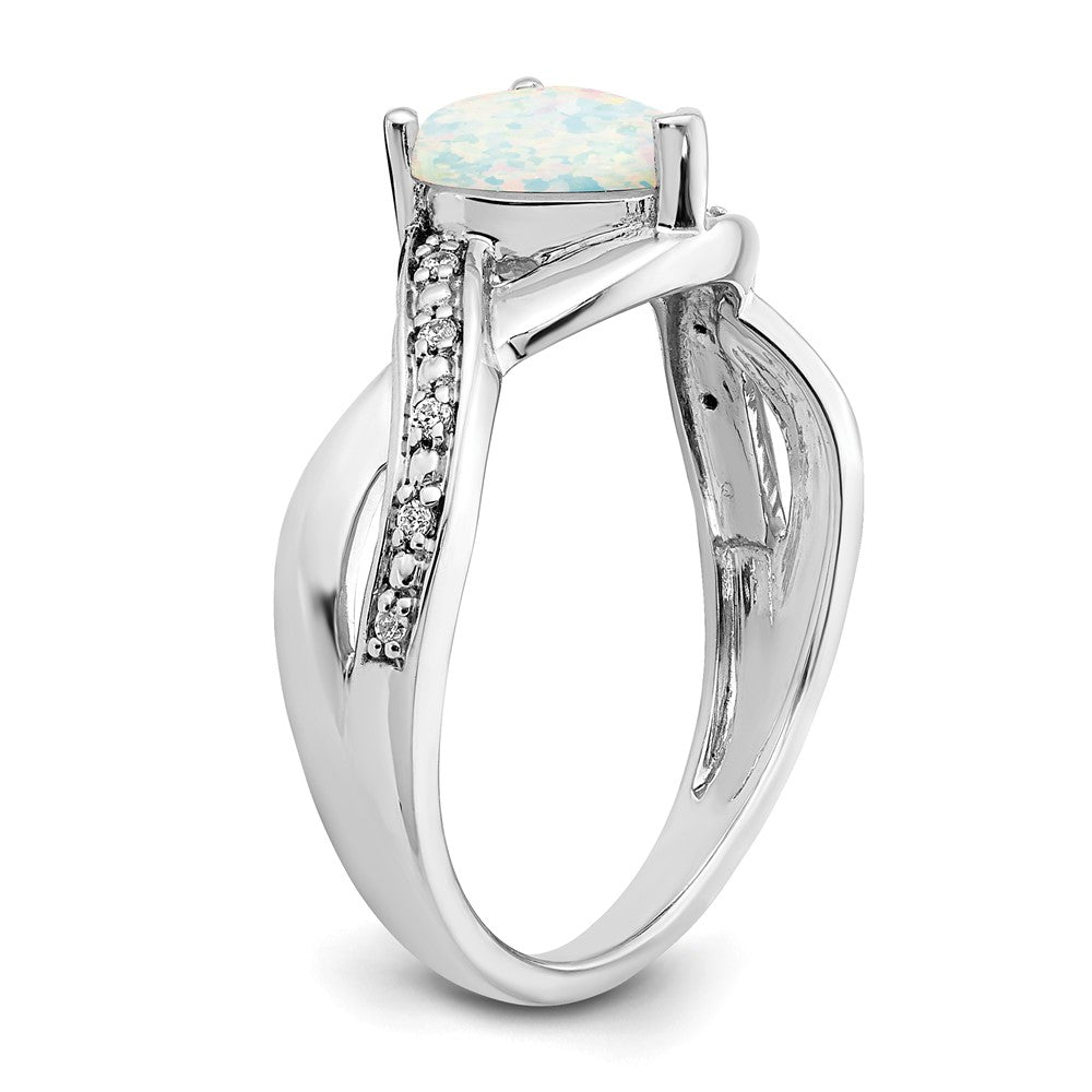 14K Weißgold Ring mit synthetischem Opal und echtem Diamant in Herzform