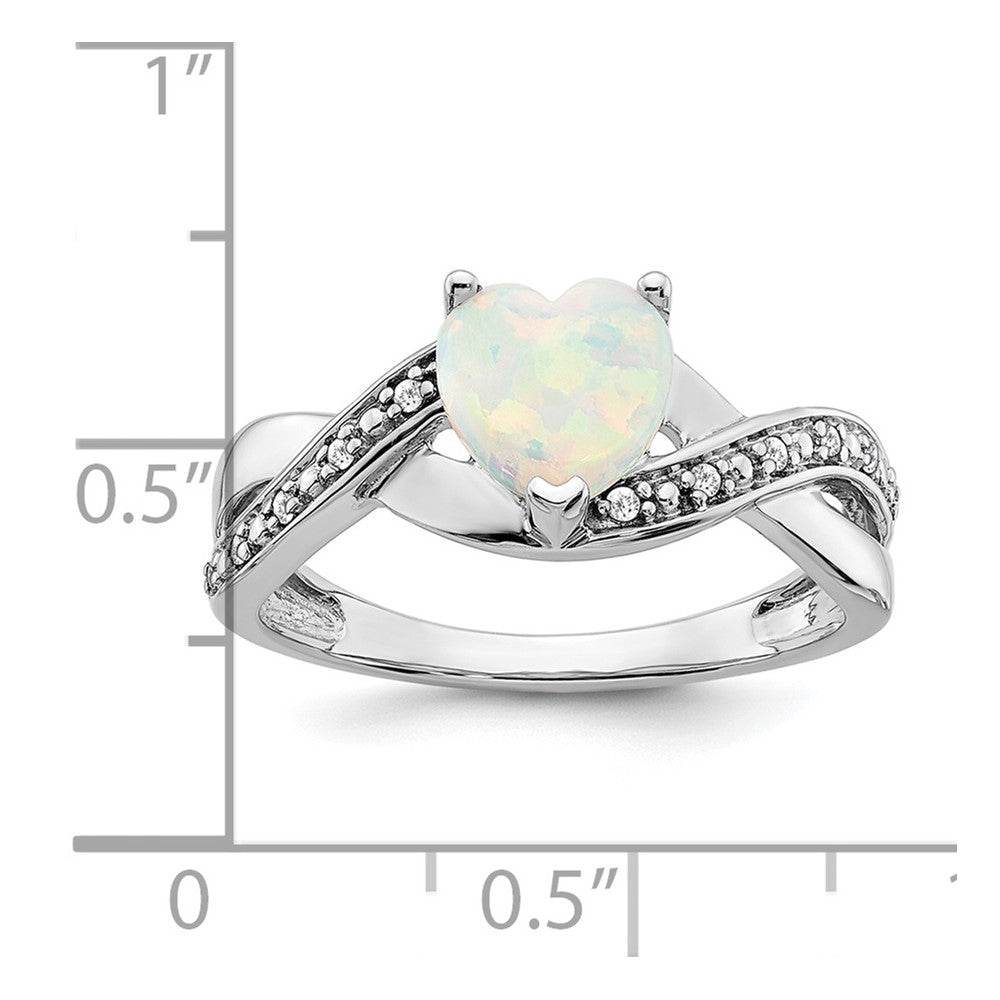 14K Weißgold Ring mit synthetischem Opal und echtem Diamant in Herzform
