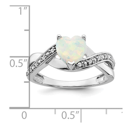 14K Weißgold Ring mit synthetischem Opal und echtem Diamant in Herzform