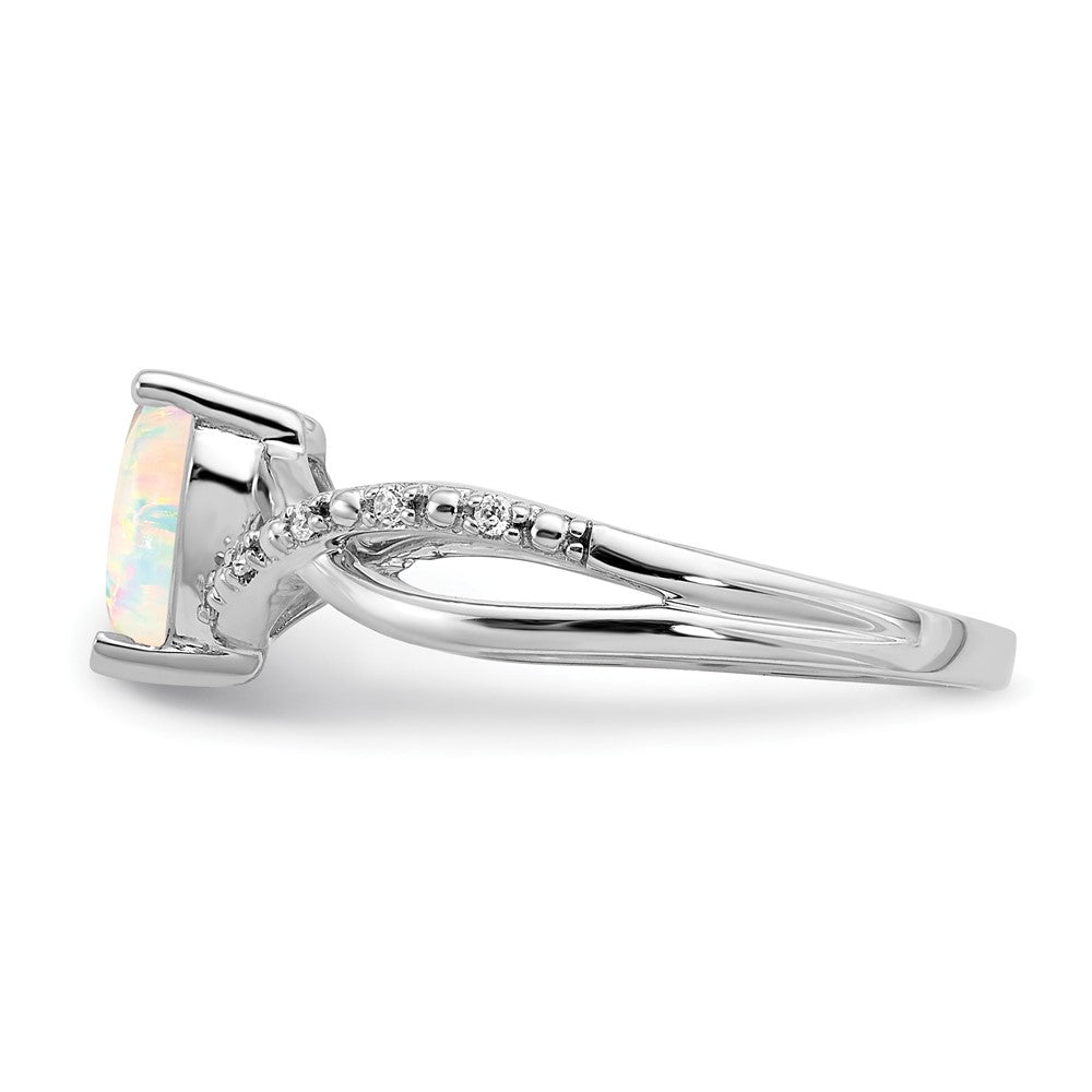 14K Weißgold Ring mit synthetischem Opal und echten Diamanten in Herzform