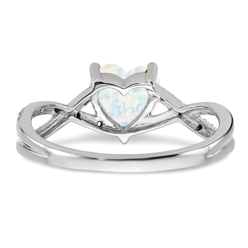 14K Weißgold Ring mit synthetischem Opal und echten Diamanten in Herzform