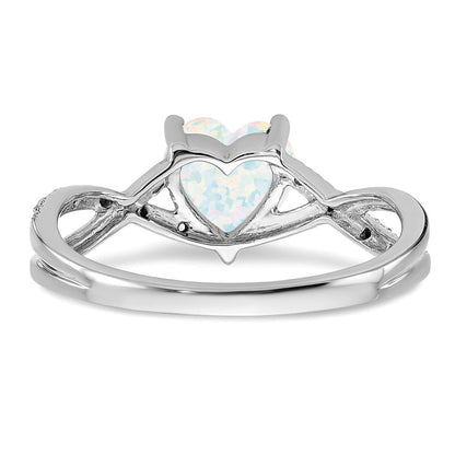 14K Weißgold Ring mit synthetischem Opal und echten Diamanten in Herzform