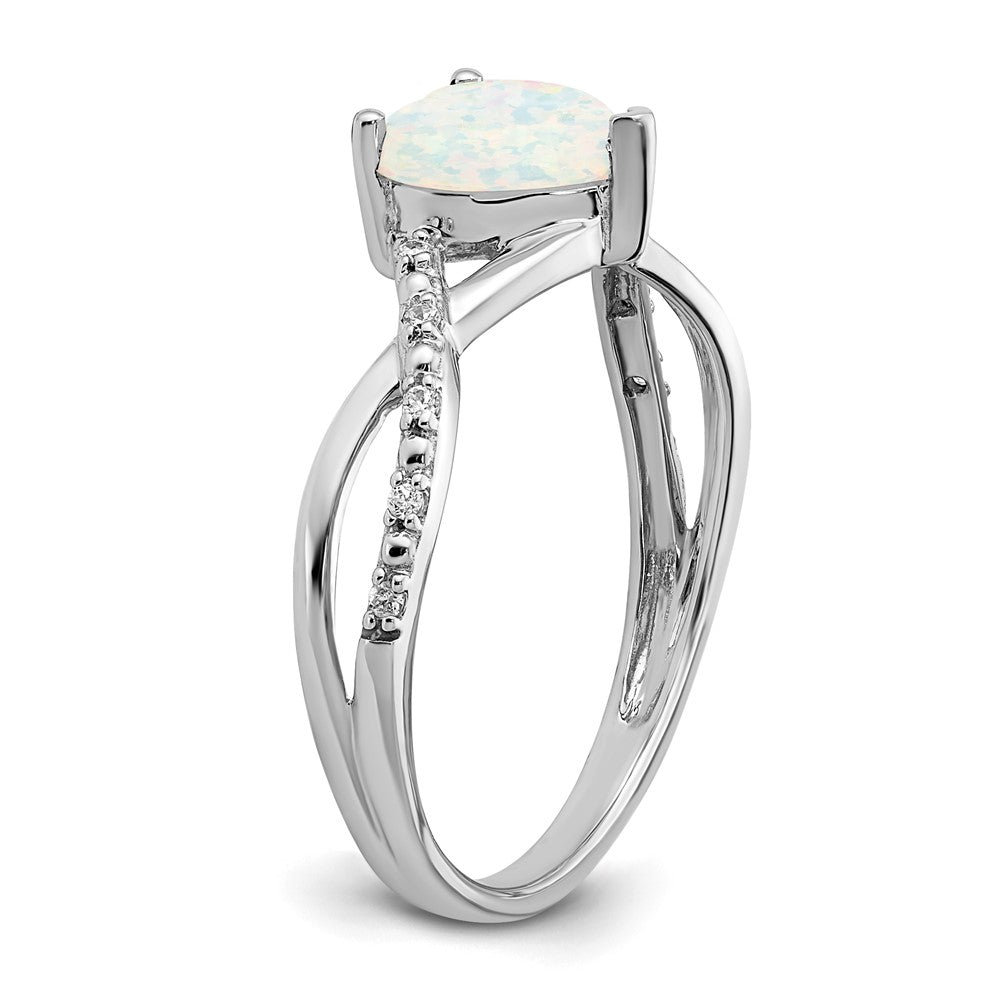 14K Weißgold Ring mit synthetischem Opal und echten Diamanten in Herzform