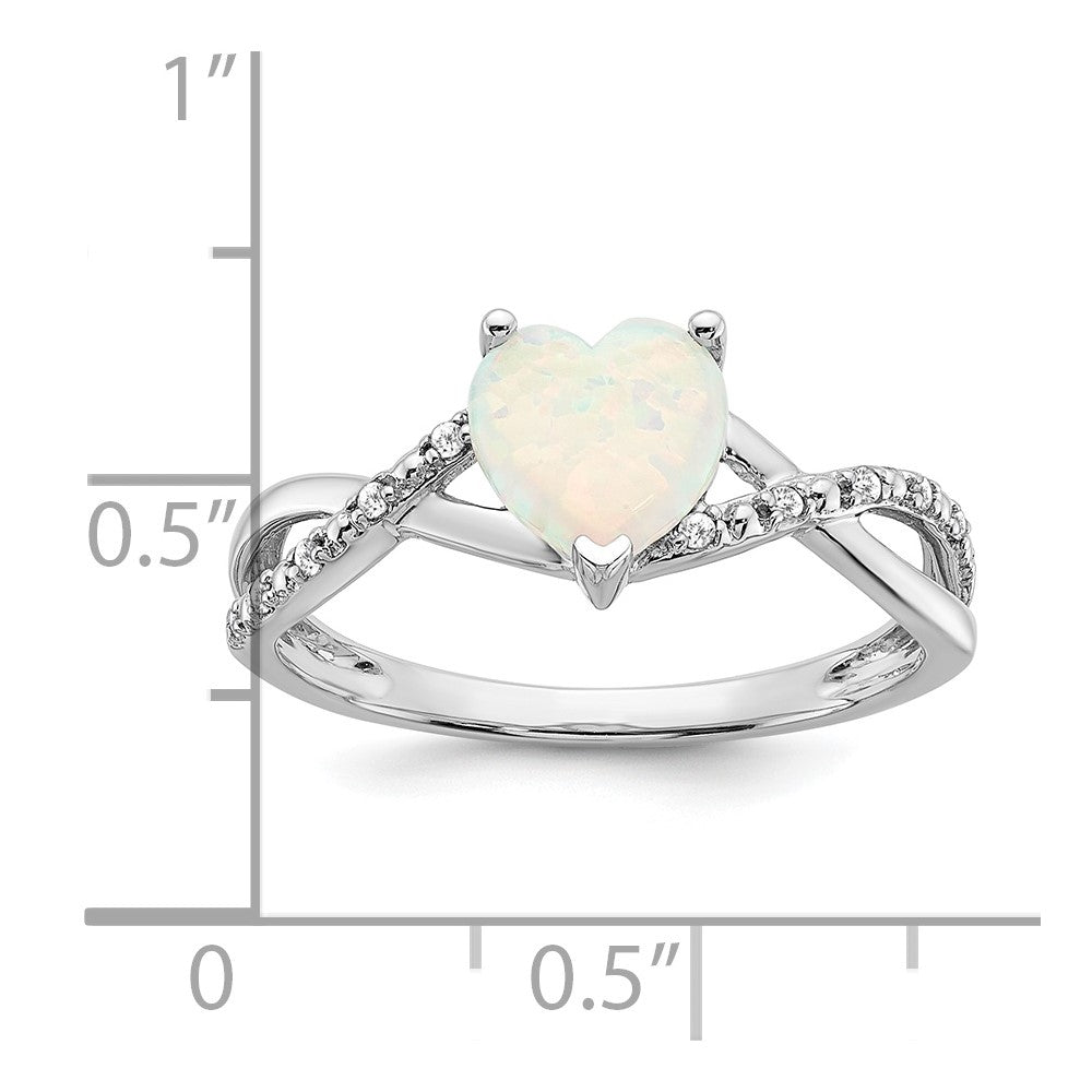 14K Weißgold Ring mit synthetischem Opal und echten Diamanten in Herzform