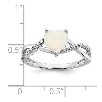 14K Weißgold Ring mit synthetischem Opal und echten Diamanten in Herzform