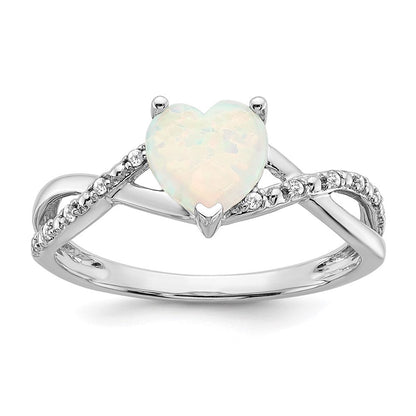 14K Weißgold Ring mit synthetischem Opal und echten Diamanten in Herzform
