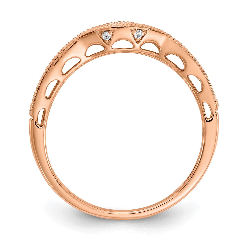 14K Roségold Ehering mit echten Diamanten und konturiertem Design