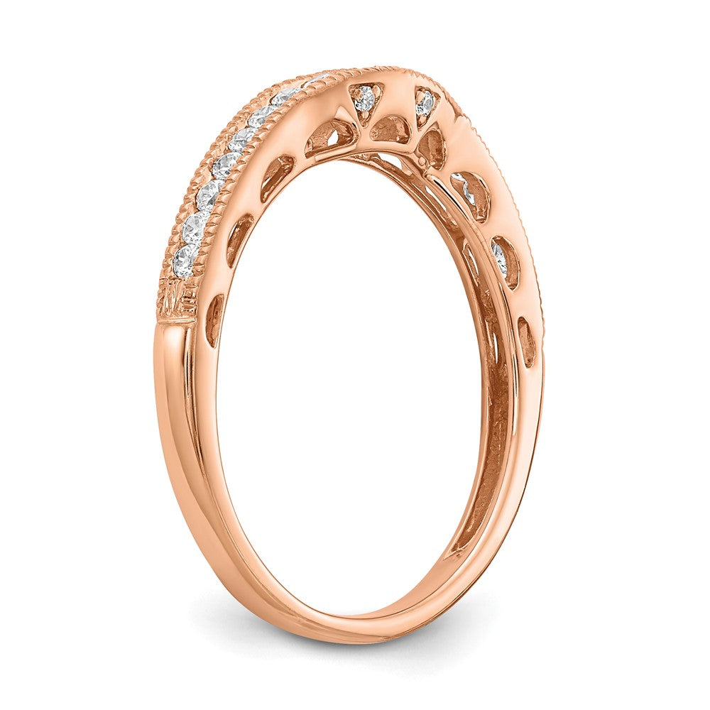 14K Roségold Ehering mit echten Diamanten und konturiertem Design