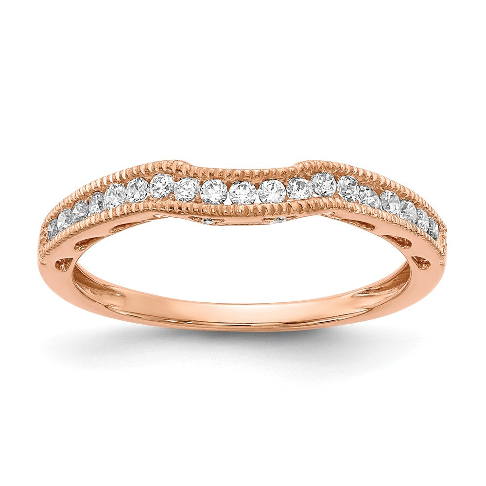 14K Roségold Ehering mit echten Diamanten und konturiertem Design