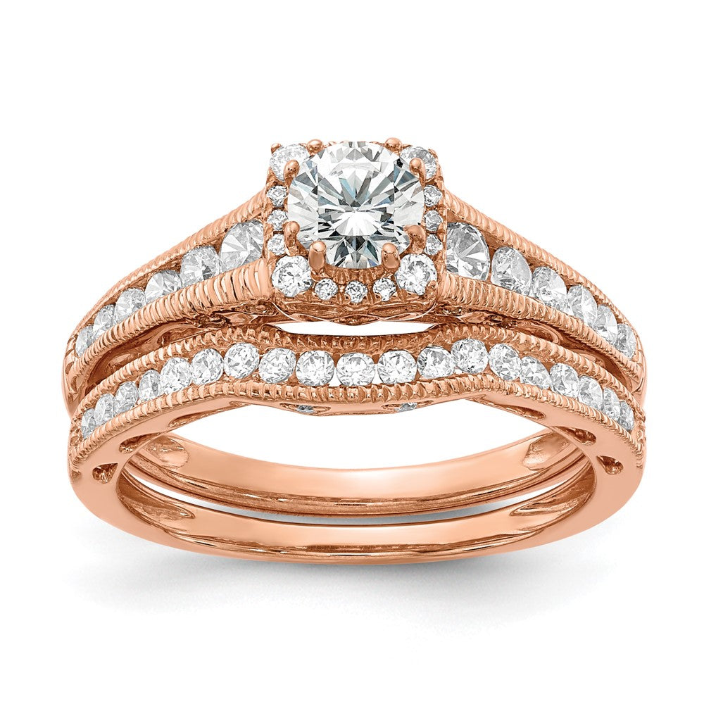 14K Roségold Verlobungsring mit Halo, 0,875 ct. im Labor gezüchteten Diamanten VS/SI+ G+, petite