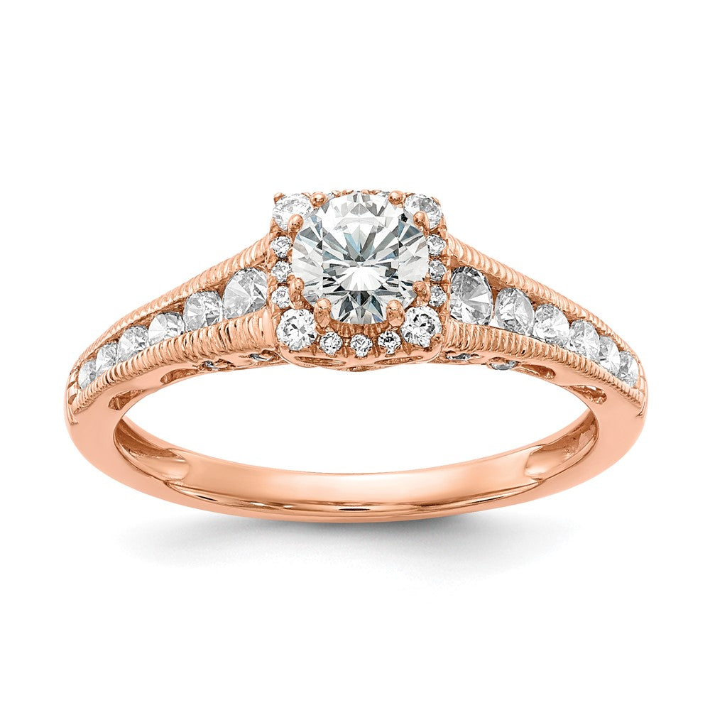 14K Roségold Verlobungsring mit Halo, 0,875 ct. im Labor gezüchteten Diamanten VS/SI+ G+, petite