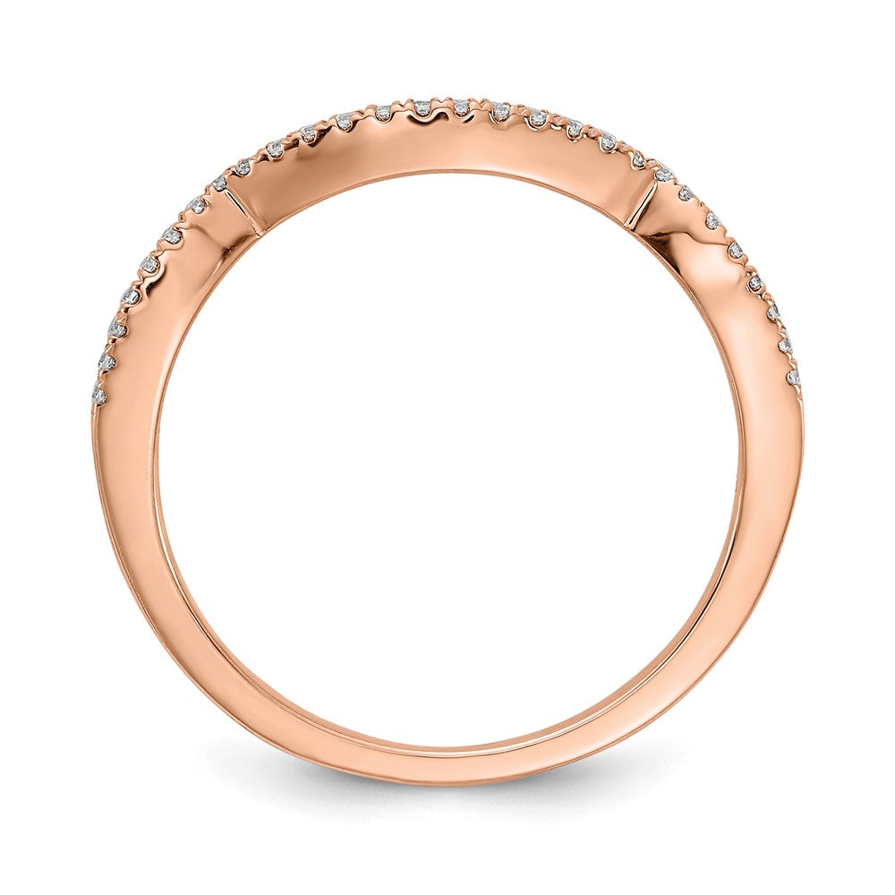 14K Roségold Ehering mit echten Diamanten, konturiert