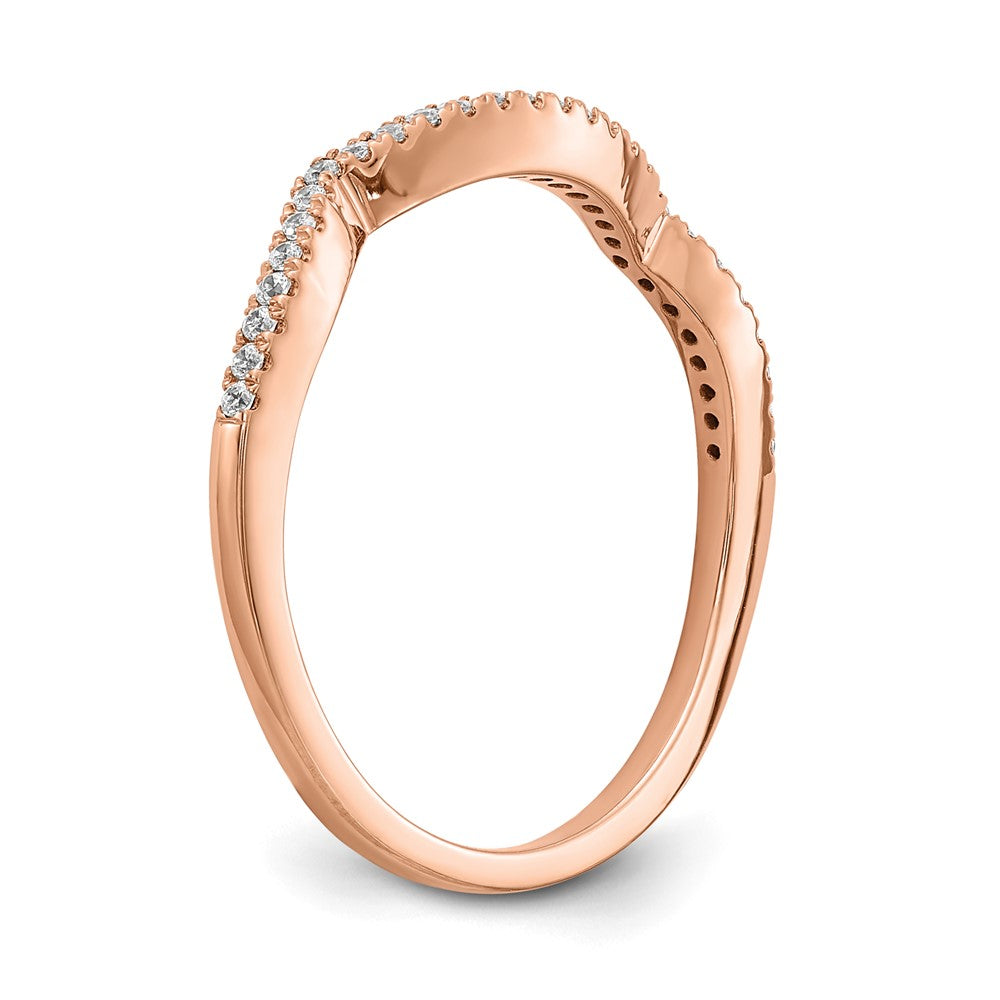 14K Roségold Ehering mit echten Diamanten, konturiert