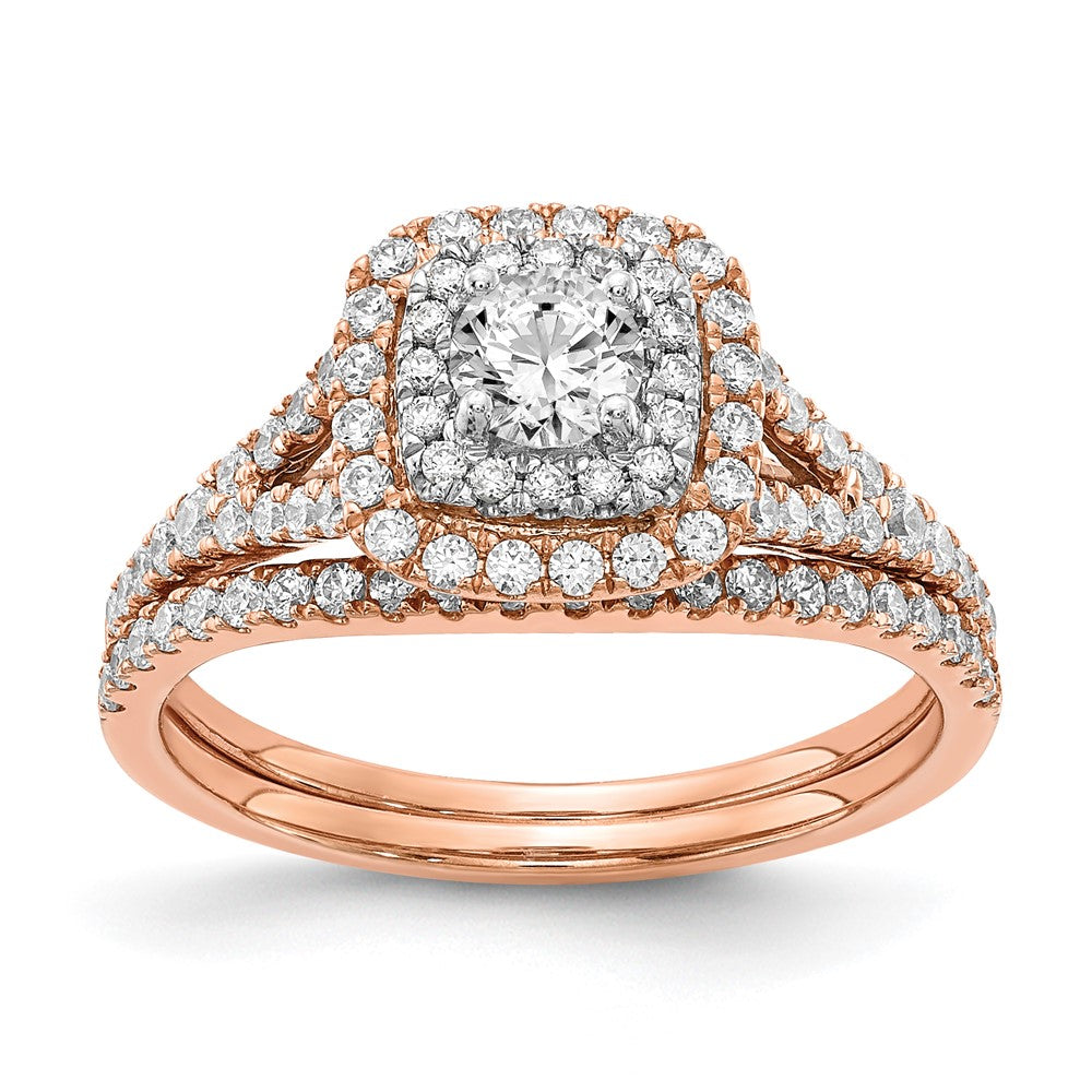 1.0 Ct. Natürlich Diamant Heiligenschein Unendlichkeit Bridal Verlobungsring Set in 14K Roségold
