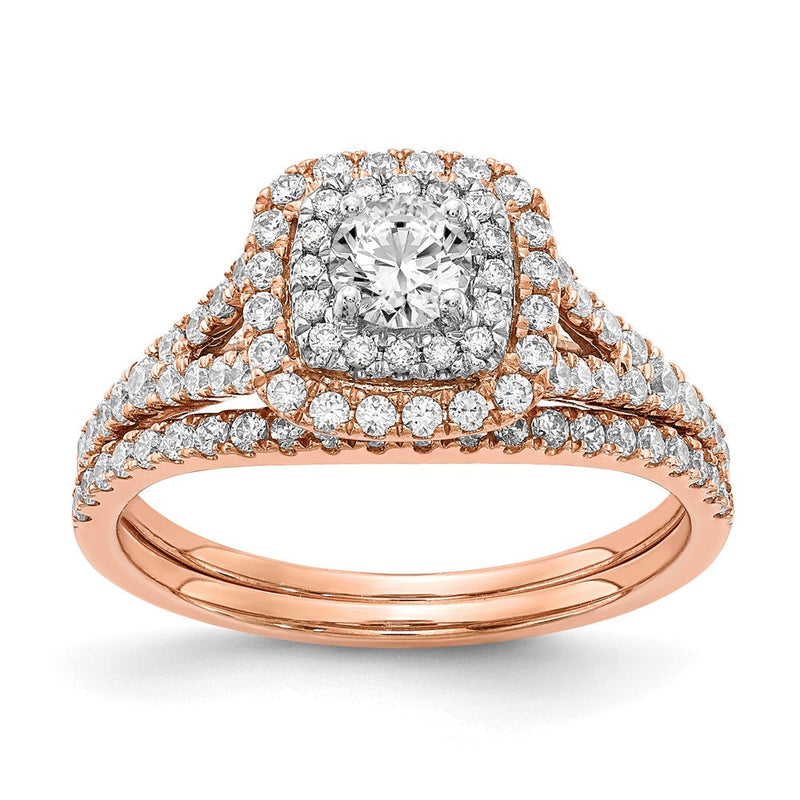 1.0 Ct. Natürlich Diamant Heiligenschein Unendlichkeit Bridal Verlobungsring Set in 14K Roségold