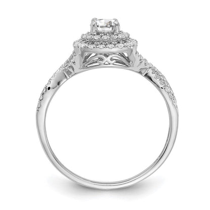 14K Weißgold Verlobungsring mit rundem doppeltem Halo, 0,75 ct. Labor-Diamant VS/SI+ G+, komplett