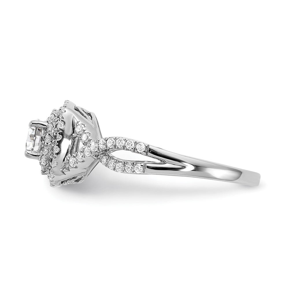 14K Weißgold Verlobungsring mit rundem doppeltem Halo, 0,75 ct. Labor-Diamant VS/SI+ G+, komplett