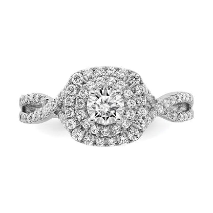 14K Weißgold Verlobungsring mit rundem doppeltem Halo, 0,75 ct. Labor-Diamant VS/SI+ G+, komplett