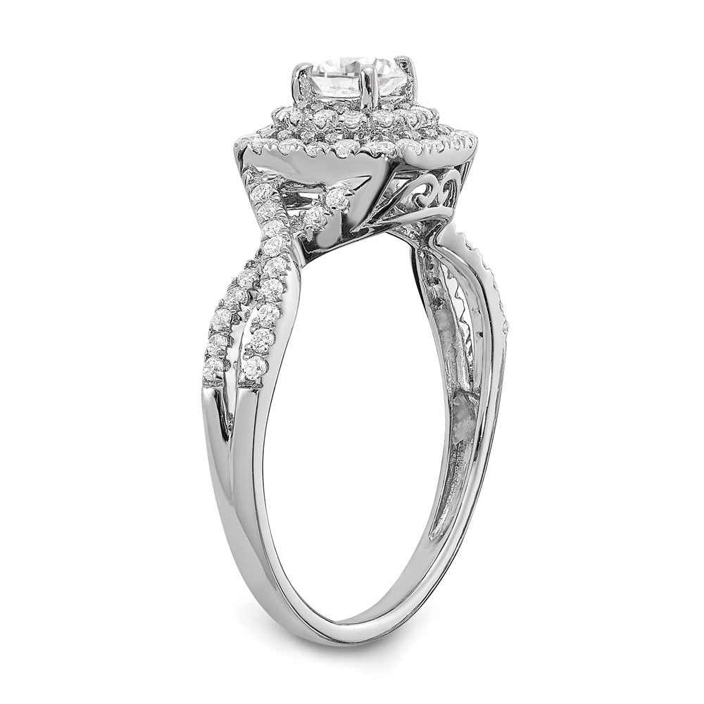 14K Weißgold Verlobungsring mit rundem doppeltem Halo, 0,75 ct. Labor-Diamant VS/SI+ G+, komplett