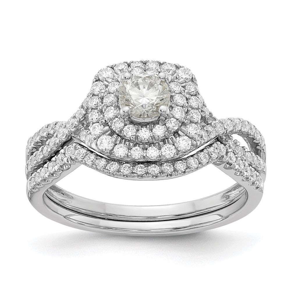 14K Weißgold Verlobungsring mit rundem doppeltem Halo, 0,75 ct. Labor-Diamant VS/SI+ G+, komplett