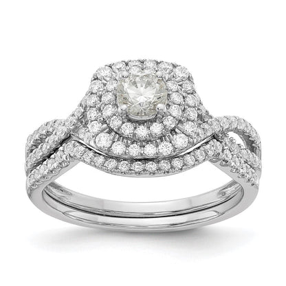 14K Weißgold Verlobungsring mit rundem doppeltem Halo, 0,75 ct. Labor-Diamant VS/SI+ G+, komplett