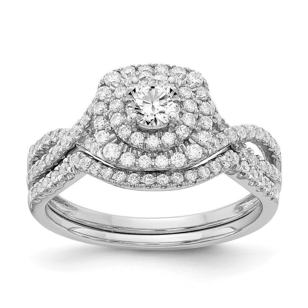 1.0 Ct. Natürlich Diamant Heiligenschein Unendlichkeit Bridal Verlobungsring Set in 14K Weißgold