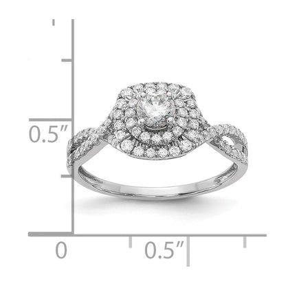 14K Weißgold Verlobungsring mit rundem doppeltem Halo, 0,75 ct. Labor-Diamant VS/SI+ G+, komplett