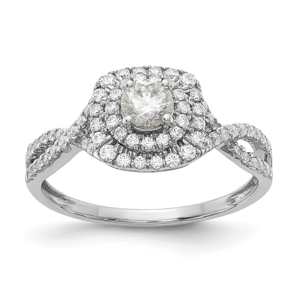 14K Weißgold Verlobungsring mit rundem doppeltem Halo, 0,75 ct. Labor-Diamant VS/SI+ G+, komplett