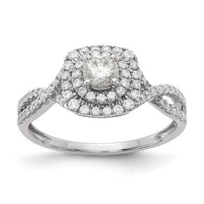 14K Weißgold Verlobungsring mit rundem doppeltem Halo, 0,75 ct. Labor-Diamant VS/SI+ G+, komplett