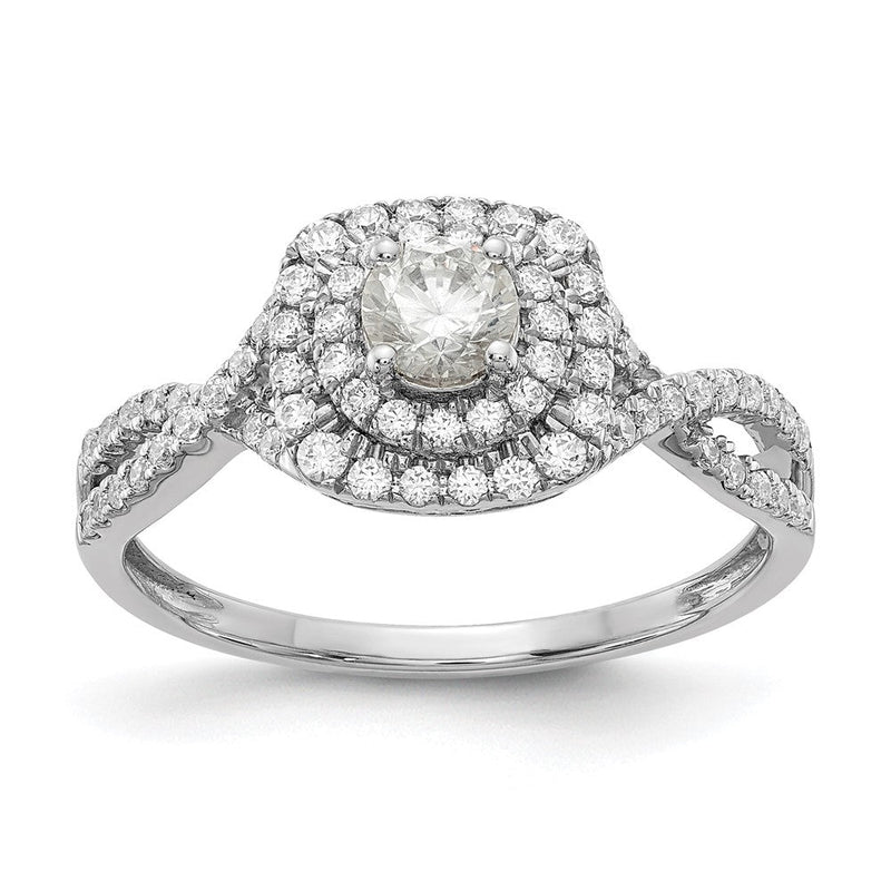 14K Weißgold Verlobungsring mit rundem doppeltem Halo, 0,75 ct. Labor-Diamant VS/SI+ G+, komplett