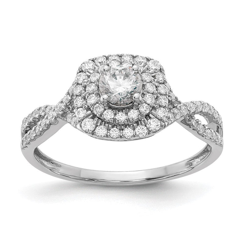 14K Weißgold Doppelt Heiligenschein (holds 1/3 Karat (4.5mm) Rund Mittig) 3/8 Diamant Halbfassung Verlobungsring