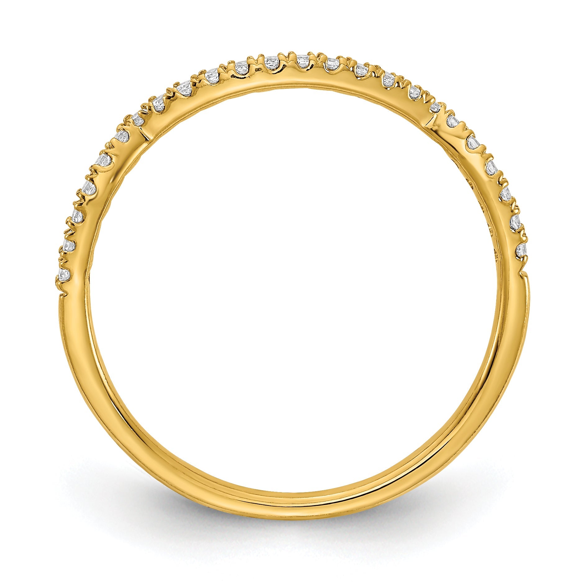 14K Gelbgold Ehering mit echten Diamanten, konturiert