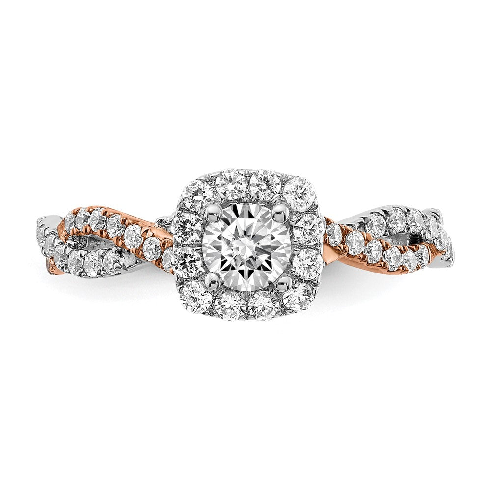 14K Bicolor Verlobungsring mit quadratischer Halo-Fassung und VS/SI+ G+ Laborgezüchteten Diamanten