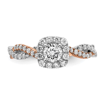 14K Bicolor Verlobungsring mit quadratischer Halo-Fassung und VS/SI+ G+ Laborgezüchteten Diamanten