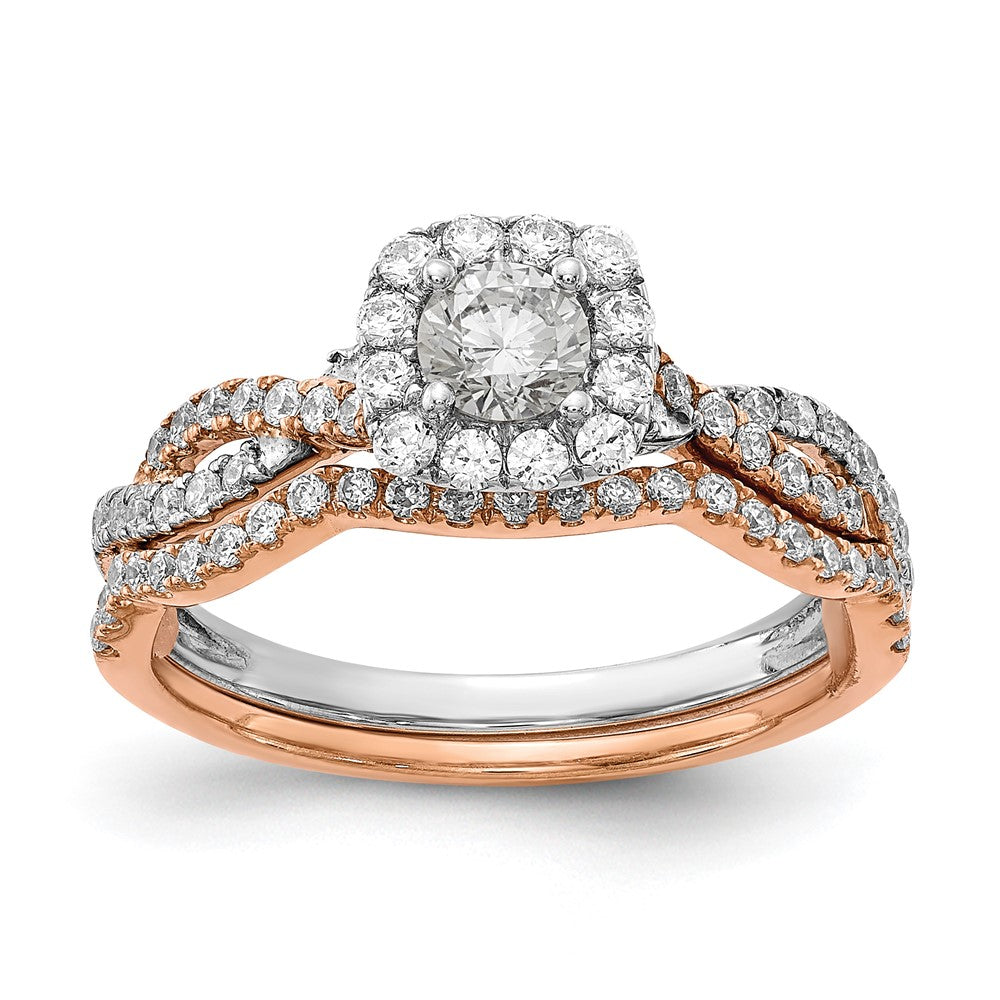 14K Bicolor Verlobungsring mit quadratischer Halo-Fassung und VS/SI+ G+ Laborgezüchteten Diamanten