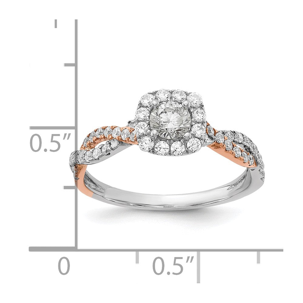 14K Bicolor Verlobungsring mit quadratischer Halo-Fassung und VS/SI+ G+ Laborgezüchteten Diamanten