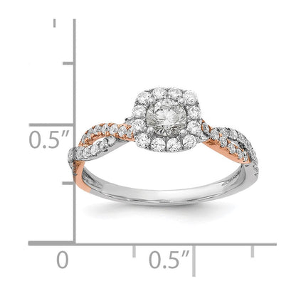14K Bicolor Verlobungsring mit quadratischer Halo-Fassung und VS/SI+ G+ Laborgezüchteten Diamanten