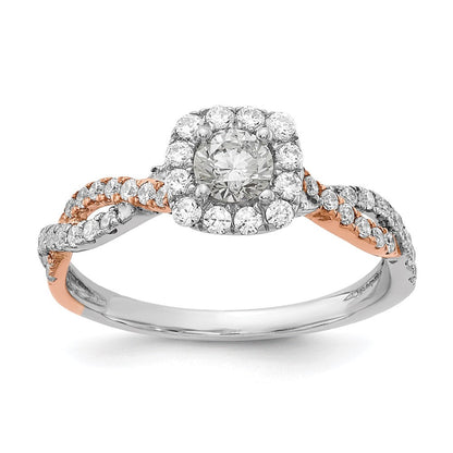 14K Bicolor Verlobungsring mit quadratischer Halo-Fassung und VS/SI+ G+ Laborgezüchteten Diamanten