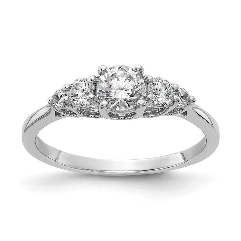 14K Weißgold 3-stone Plus (holds 1/2 Karat (5.5mm) Rund Mittig) 2-3.00mm und 2-2.00mm Rund Seite Diamanten Halbfassung Verlobungsring