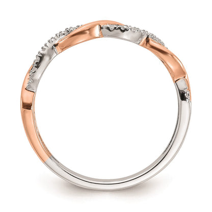 14K Weiß- und Roségold Ehering mit echten Diamanten in Twist-Design
