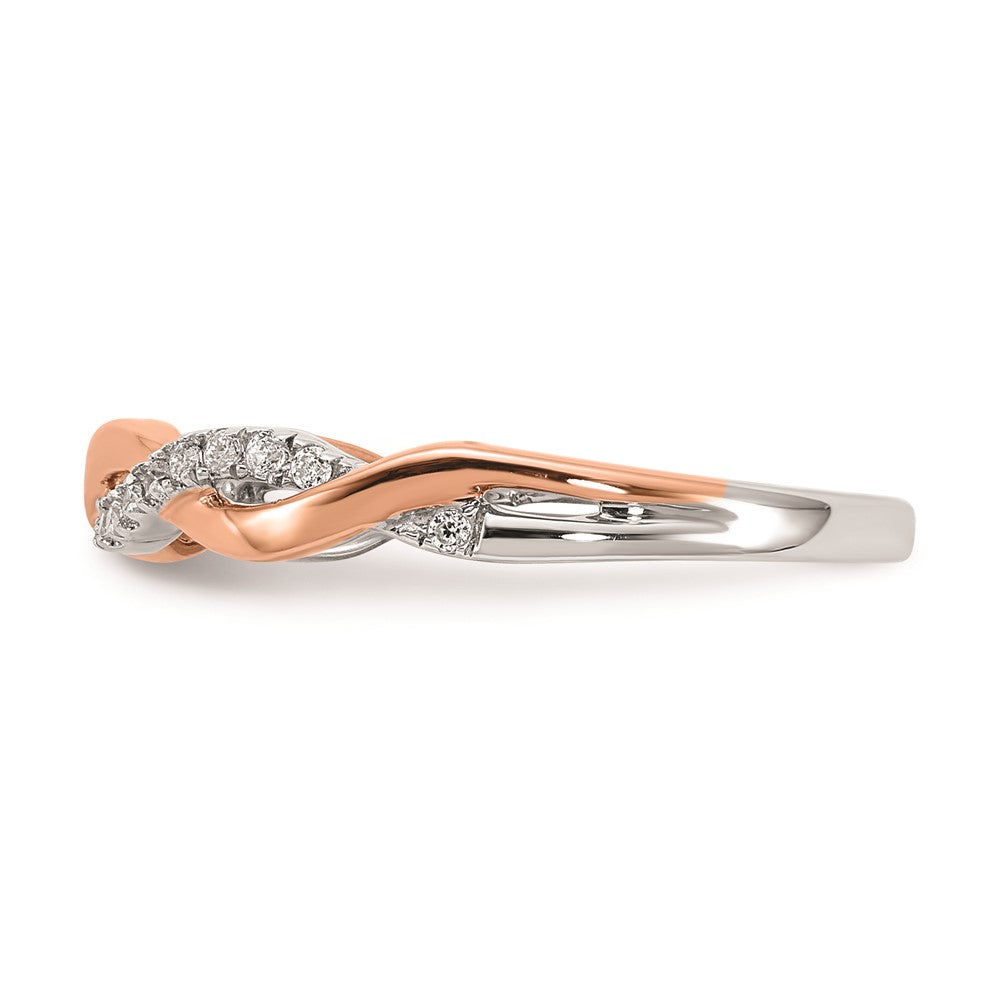 14K Weiß- und Roségold Ehering mit echten Diamanten in Twist-Design