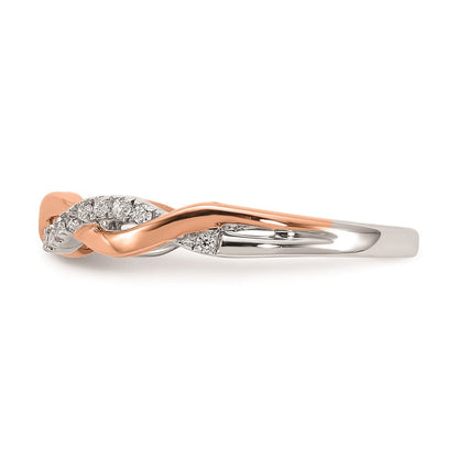 14K Weiß- und Roségold Ehering mit echten Diamanten in Twist-Design