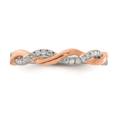 14K Weiß- und Roségold Ehering mit echten Diamanten in Twist-Design