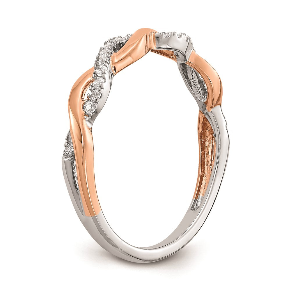14K Weiß- und Roségold Ehering mit echten Diamanten in Twist-Design