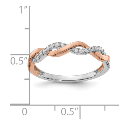 14K Weiß- und Roségold Ehering mit echten Diamanten in Twist-Design