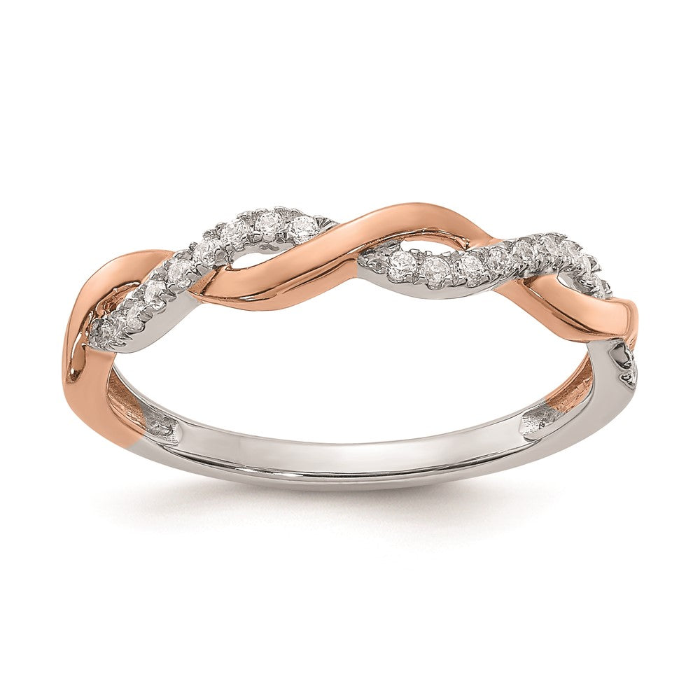 14K Weiß- und Roségold Ehering mit echten Diamanten in Twist-Design