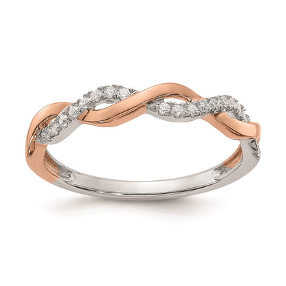14K Weiß- und Roségold Ehering mit echten Diamanten in Twist-Design