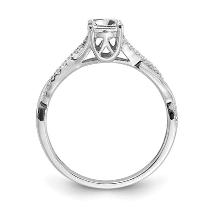 14K Weißgold Kreuz (holds 1/2 Karat (5.2mm) Rund Mittig) 1/8 Diamant Halbfassung Verlobungsring