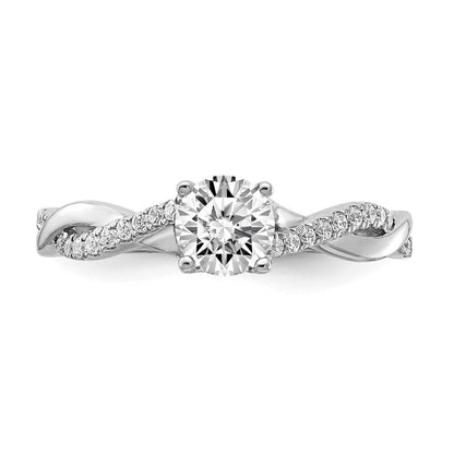 14K Weißgold Kreuz (holds 1/2 Karat (5.2mm) Rund Mittig) 1/8 Diamant Halbfassung Verlobungsring