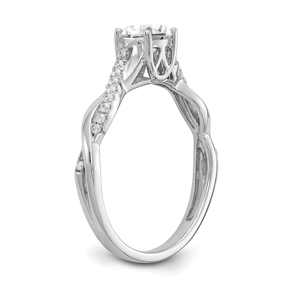 14K Weißgold Kreuz (holds 1/2 Karat (5.2mm) Rund Mittig) 1/8 Diamant Halbfassung Verlobungsring